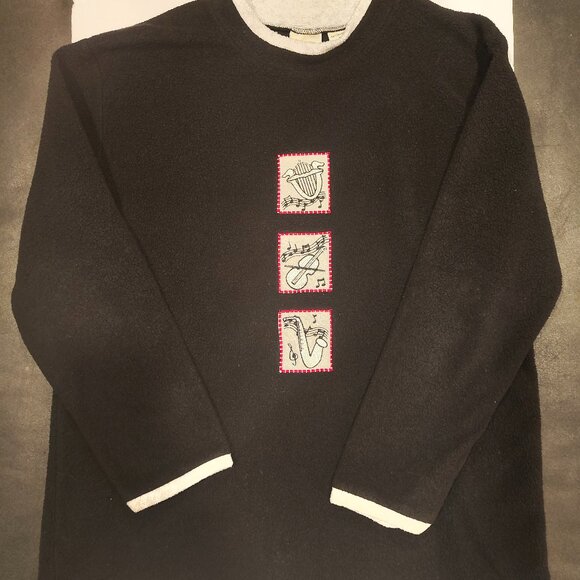 Women's Vintage Jason Maxwell Embroidered Musical Instrument Sweater Medium - Picture 1 of 5